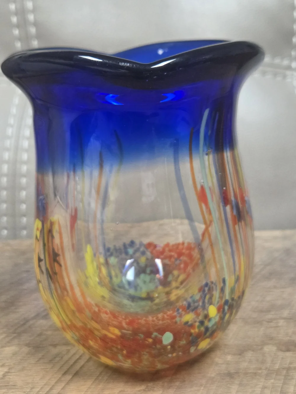 Vintage Murano Style Art Glass Blown Tropical Fish Aquarium Vase ~ B1N